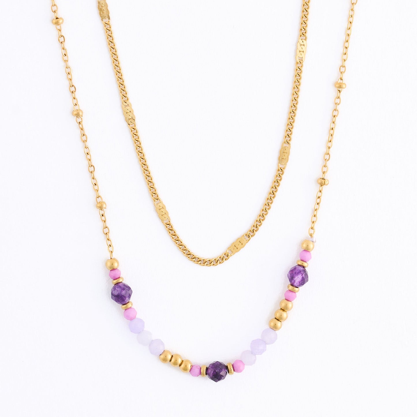 Narelle Waterproof Genuine Amethyst Dainty Double Row Necklace