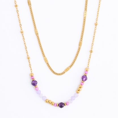 Narelle Waterproof Genuine Amethyst Dainty Double Row Necklace