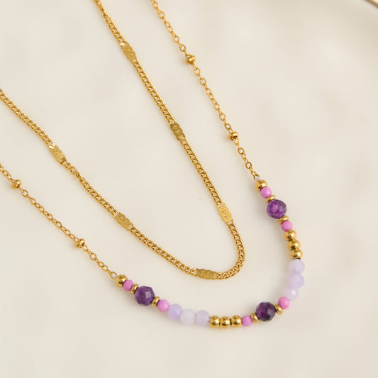 Narelle Waterproof Genuine Amethyst Dainty Double Row Necklace