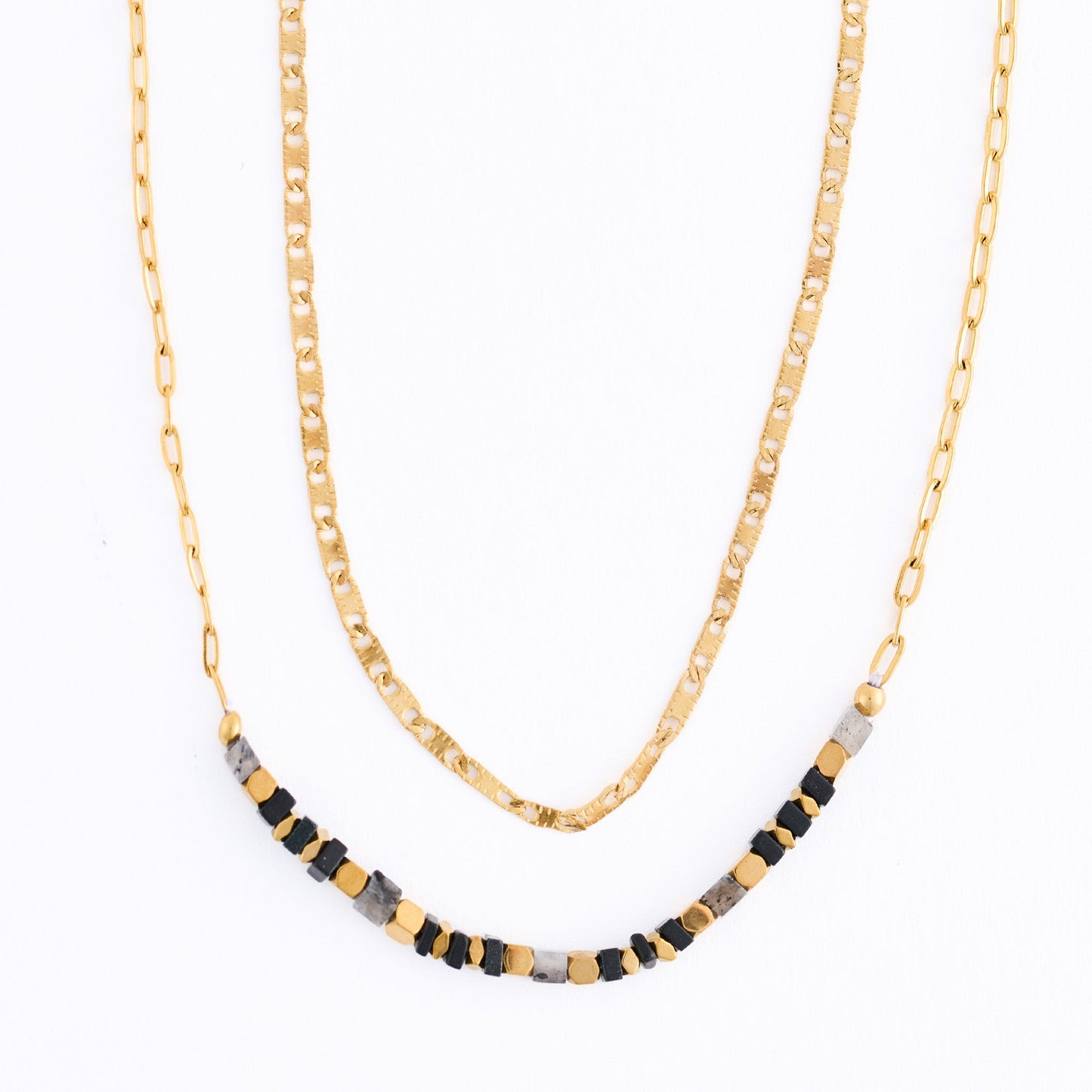Narelle Waterproof Genuine Apatite & Agate Double Row Beaded Dainty Necklace