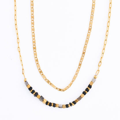 Narelle Waterproof Genuine Apatite & Agate Double Row Beaded Dainty Necklace