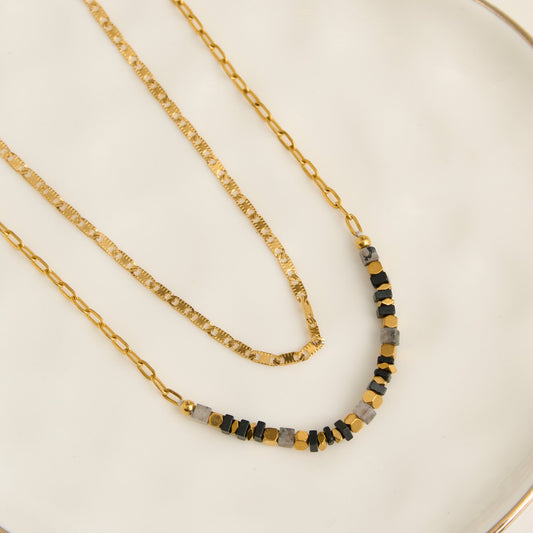 Narelle Waterproof Genuine Apatite & Agate Double Row Beaded Dainty Necklace