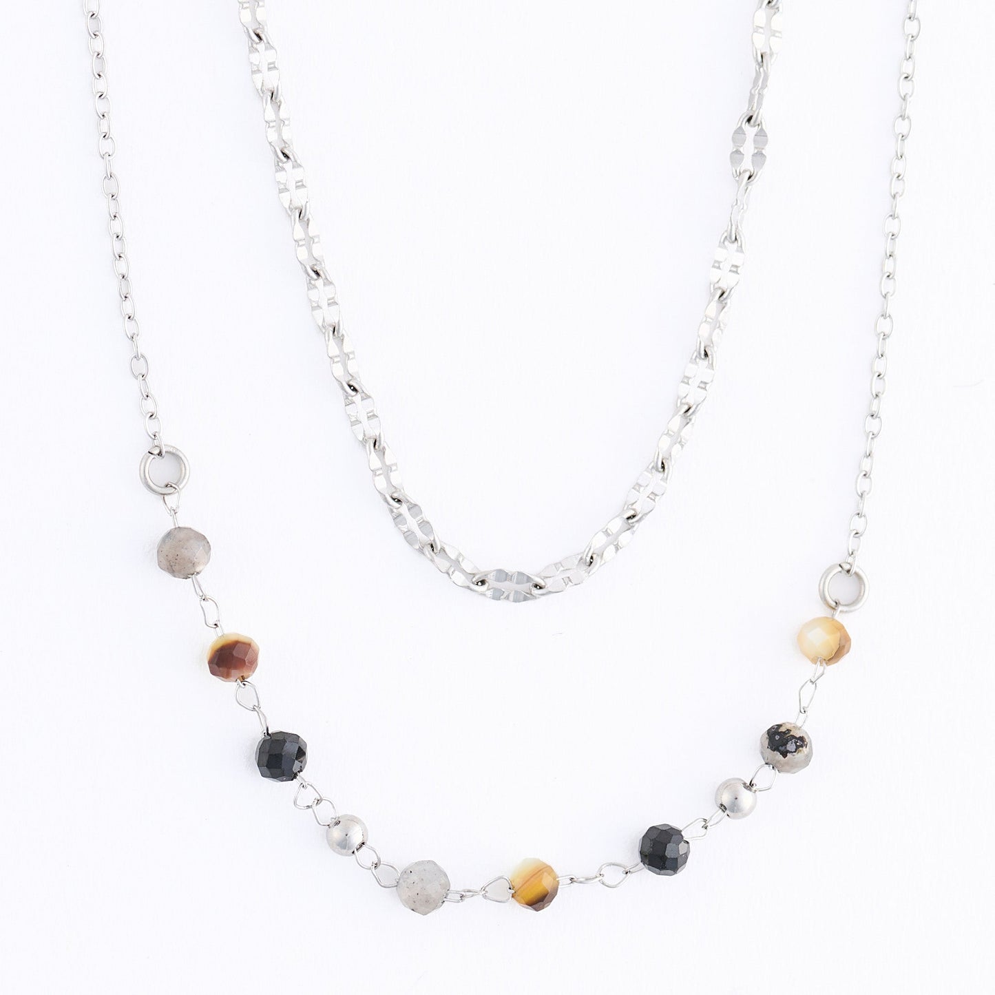 Narelle Waterproof Genuine Apatite & Tiger's Eye Double Row Beaded Dainty Necklace