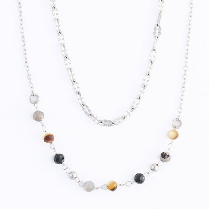 Narelle Waterproof Genuine Apatite & Tiger's Eye Double Row Beaded Dainty Necklace