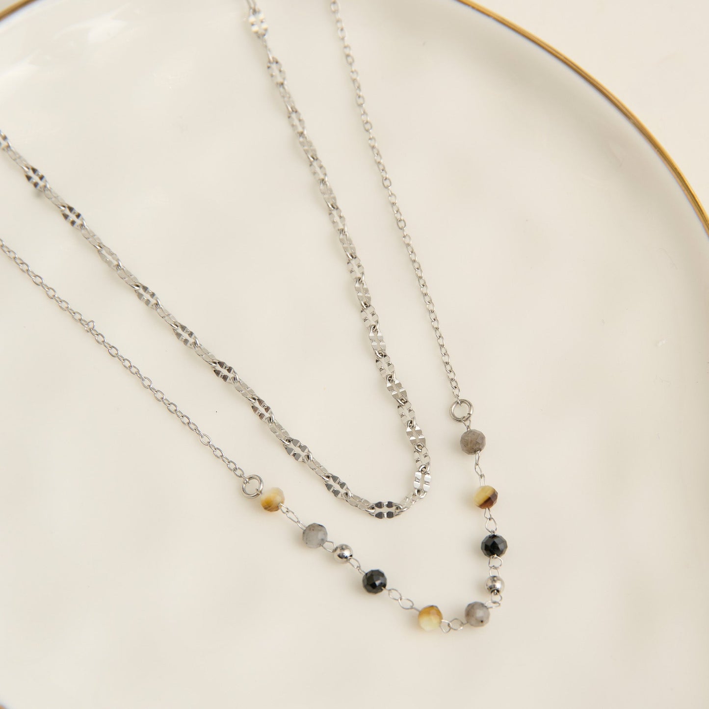 Narelle Waterproof Genuine Apatite & Tiger's Eye Double Row Beaded Dainty Necklace