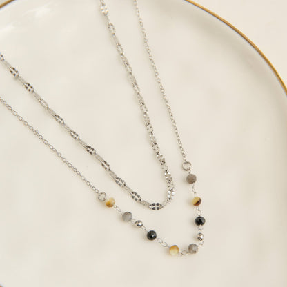 Narelle Waterproof Genuine Apatite & Tiger's Eye Double Row Beaded Dainty Necklace