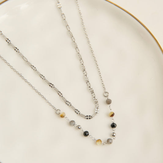 Narelle Waterproof Genuine Apatite & Tiger's Eye Double Row Beaded Dainty Necklace