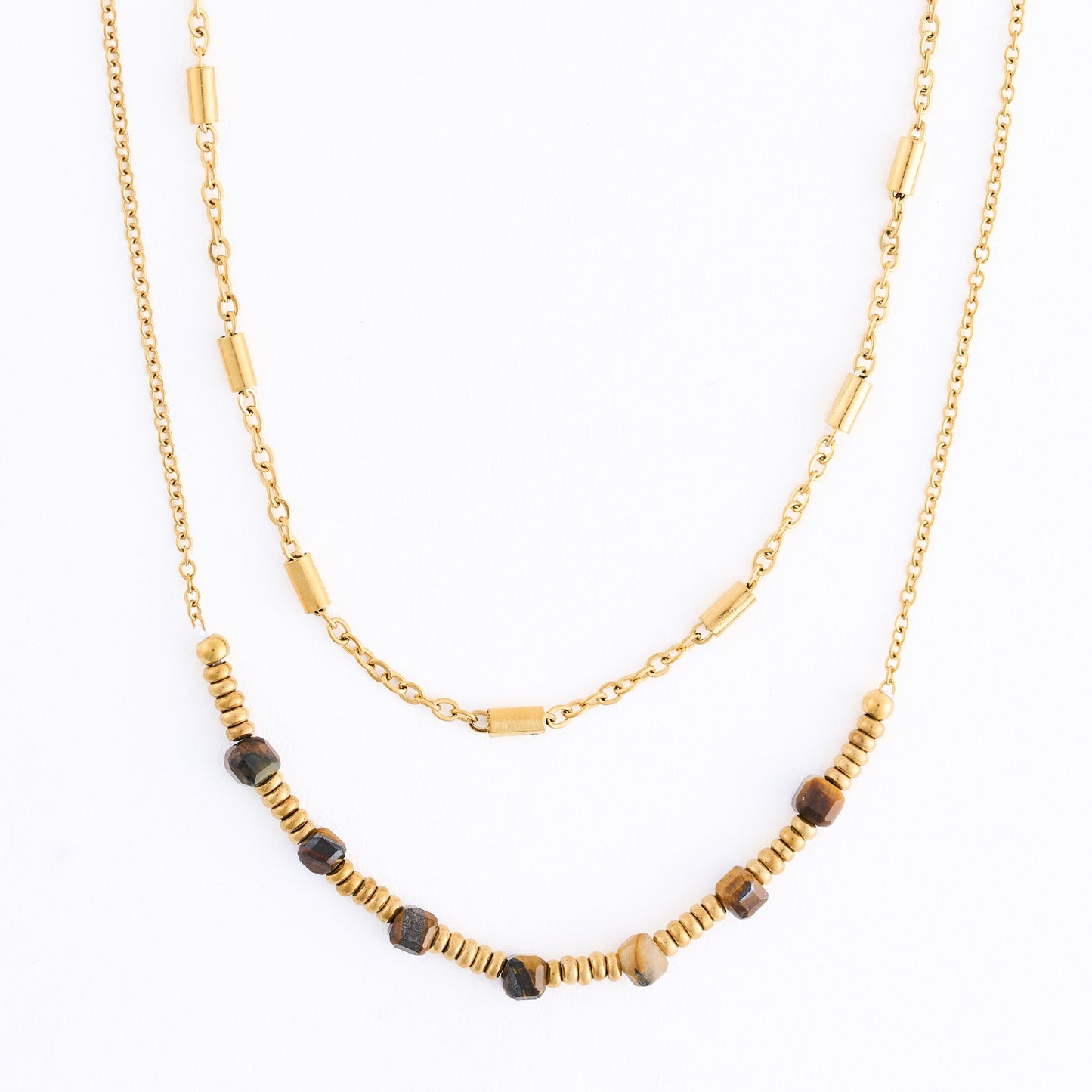 Narelle Waterproof Genuine Tiger's Eye Double Row Dainty Necklace