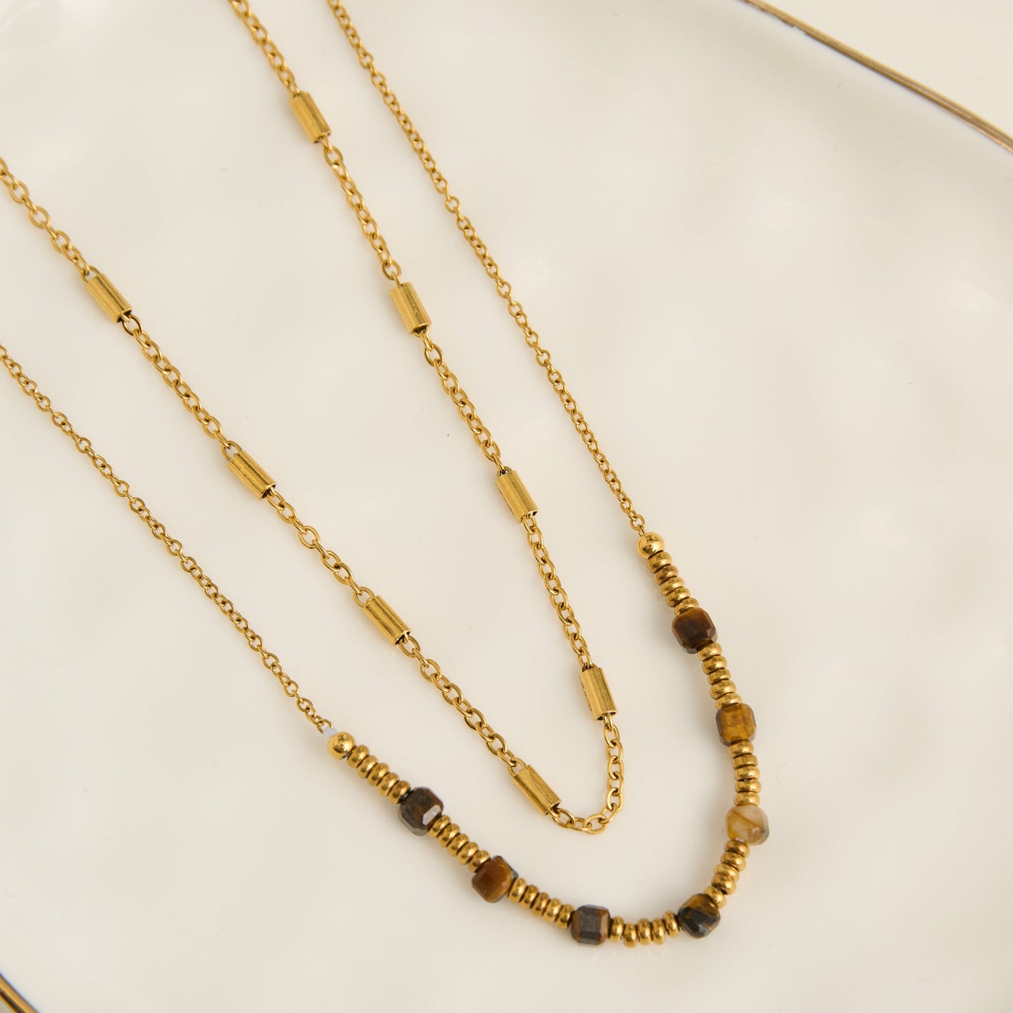 Narelle Waterproof Genuine Tiger's Eye Double Row Dainty Necklace