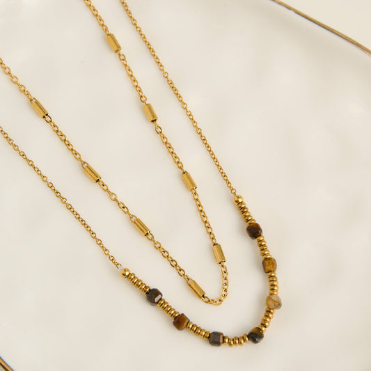 Narelle Waterproof Genuine Tiger's Eye Double Row Dainty Necklace