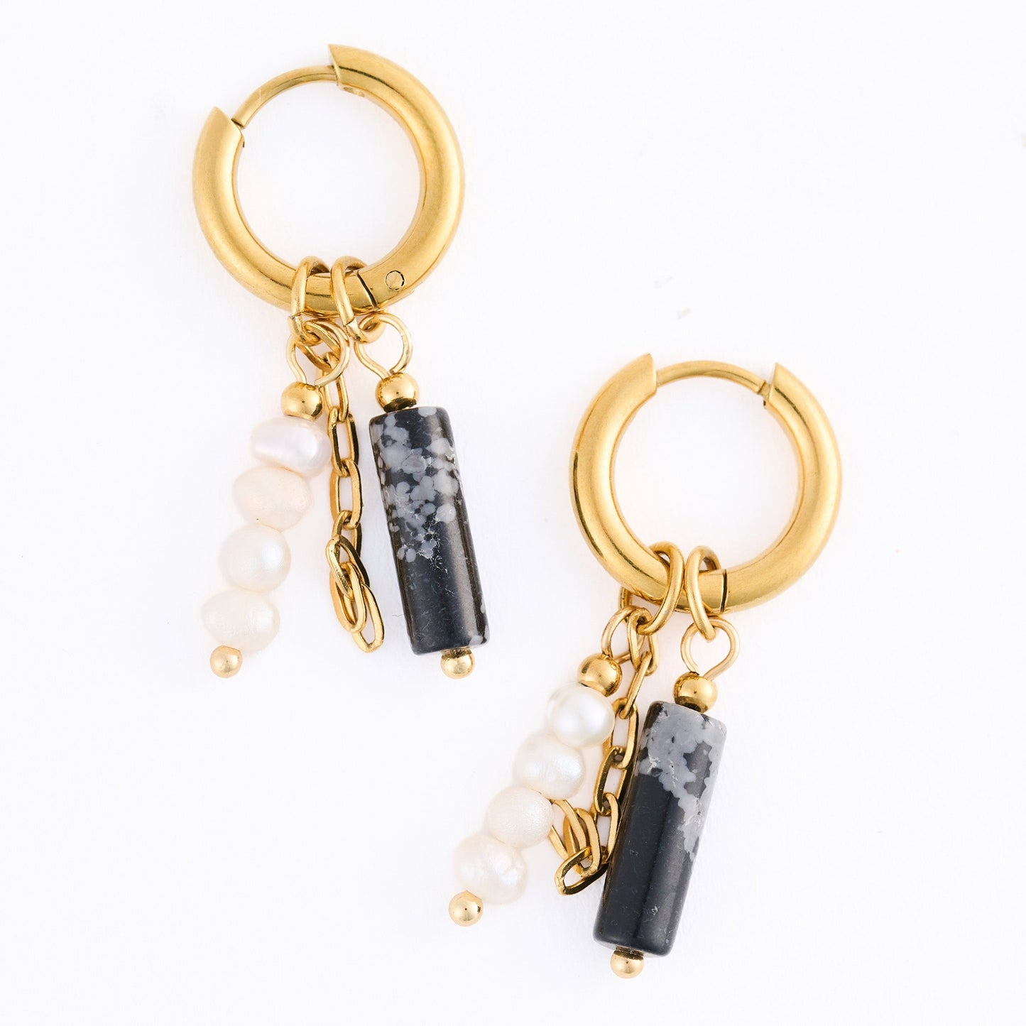 Narelle Waterproof Genuine Apatite and Pearl Charm Hoop Earrings