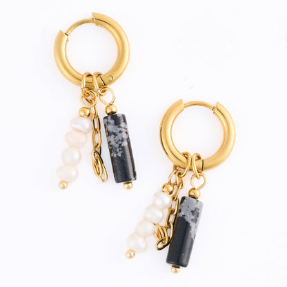 Narelle Waterproof Genuine Apatite and Pearl Charm Hoop Earrings