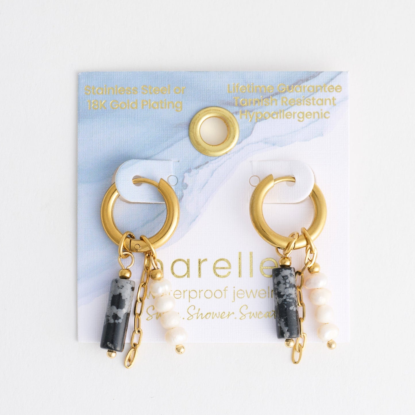Narelle Waterproof Genuine Apatite and Pearl Charm Hoop Earrings