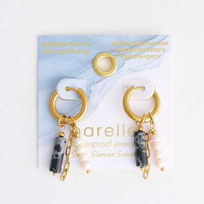 Narelle Waterproof Genuine Apatite and Pearl Charm Hoop Earrings