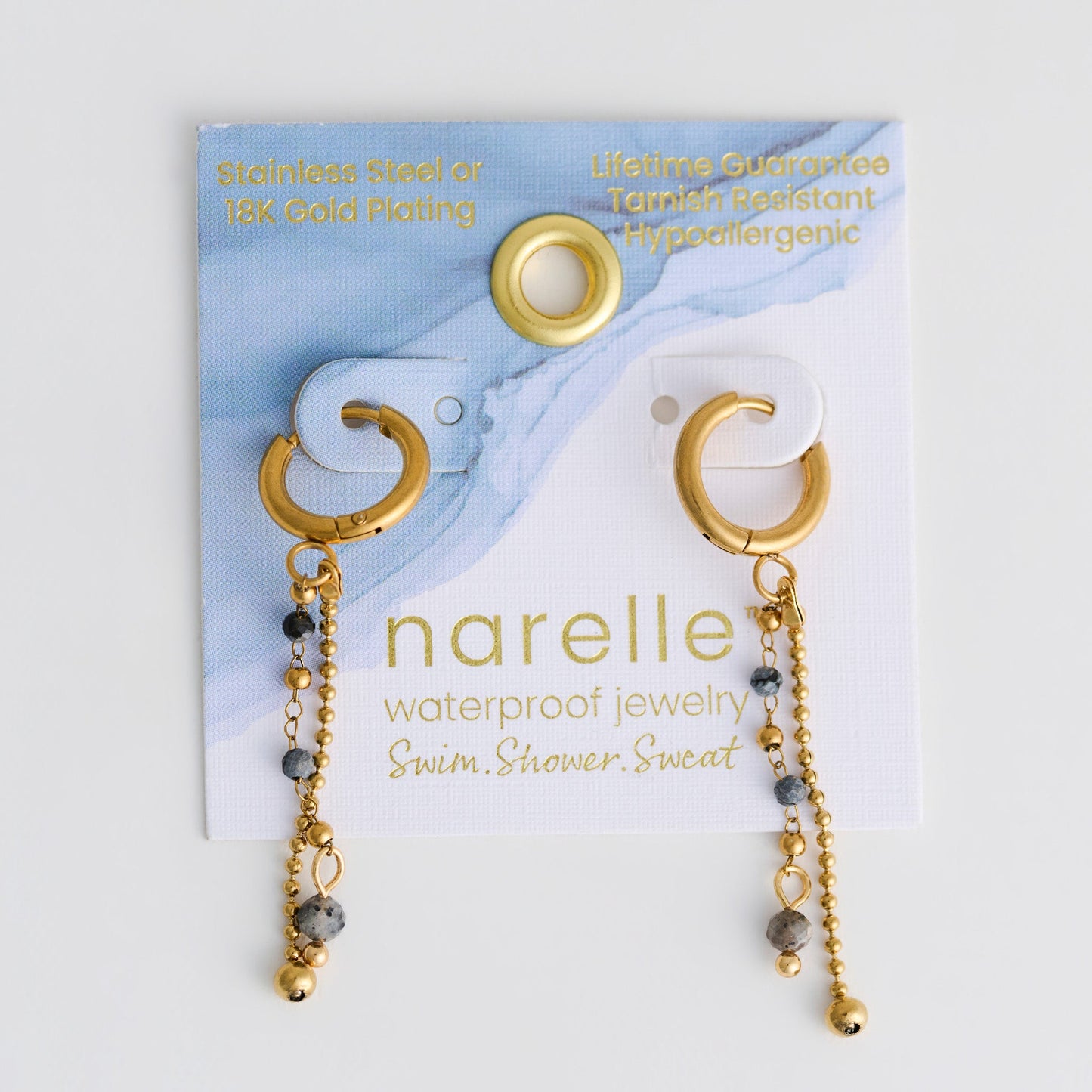 Narelle Waterproof Genuine Apatite Linked Hoop Drop Earrings