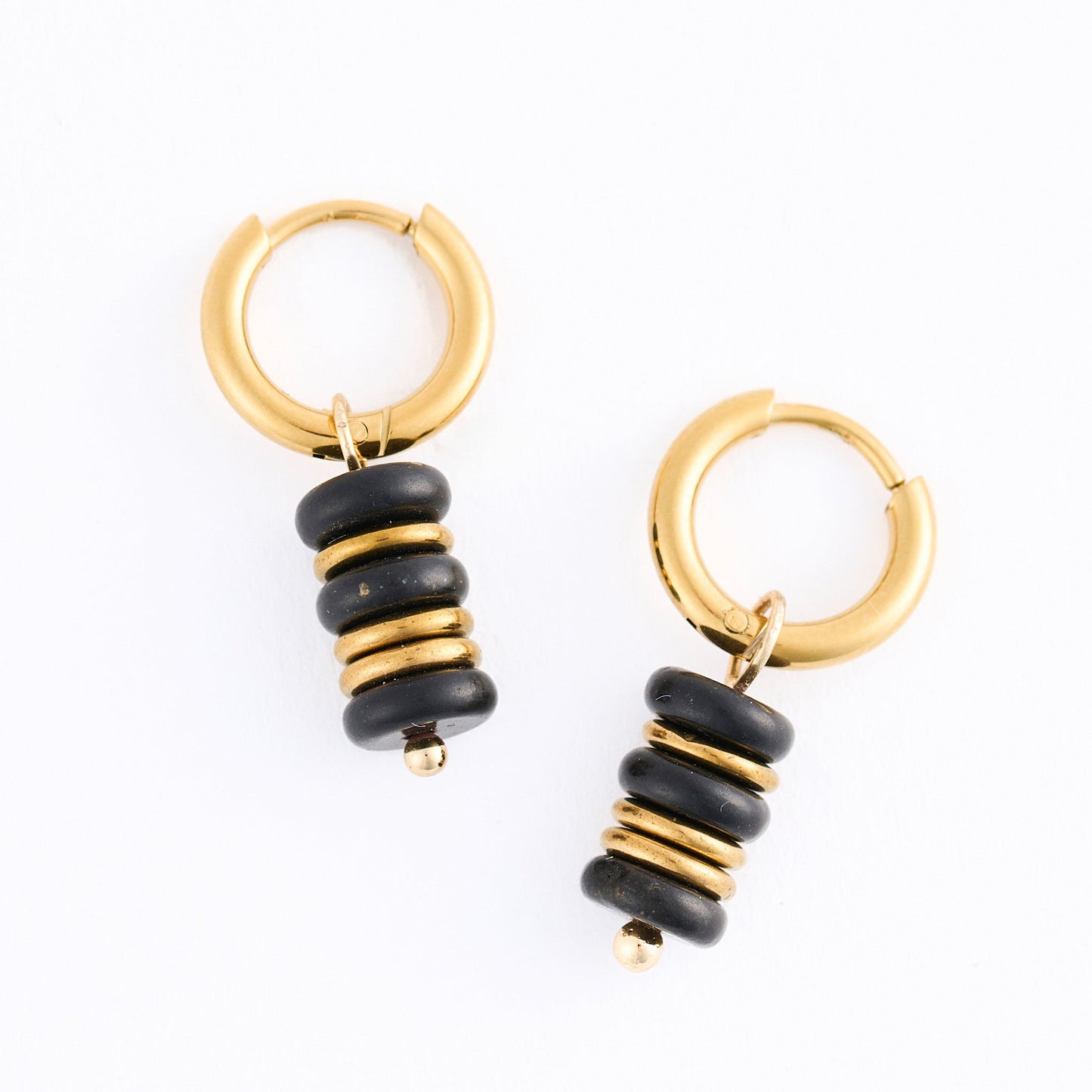 Narelle Waterproof Genuine Black Agate Beaded Stone Earrings