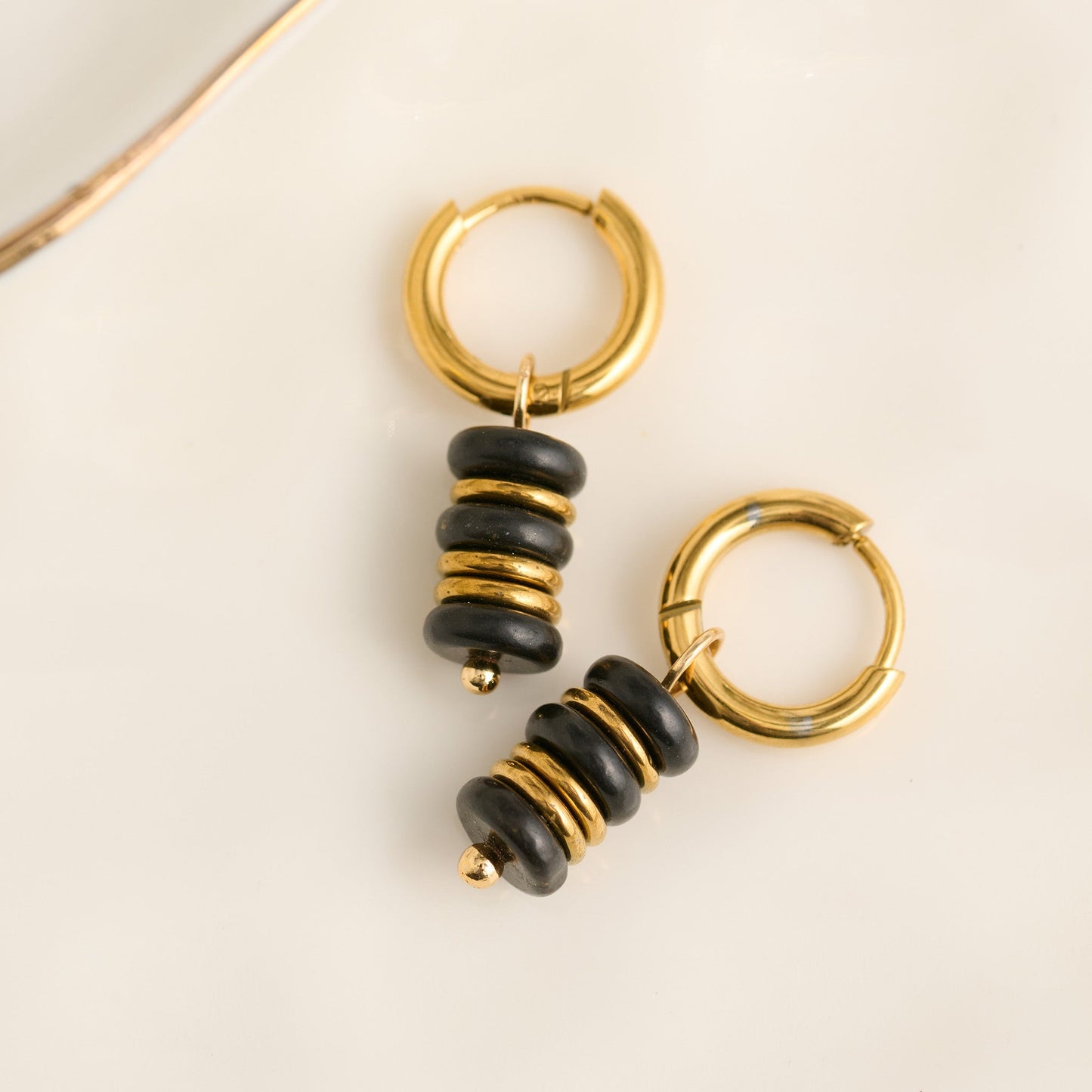 Narelle Waterproof Genuine Black Agate Beaded Stone Earrings