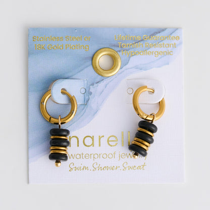 Narelle Waterproof Genuine Black Agate Beaded Stone Earrings