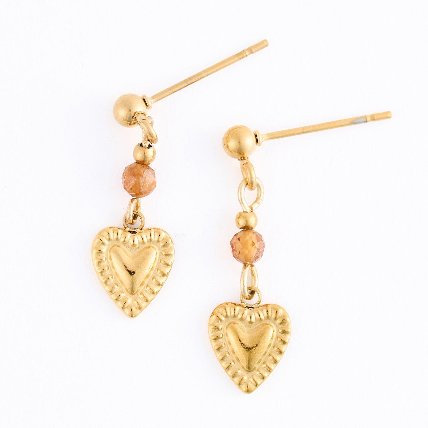 Narelle Waterproof Genuine Tiger's Eye Dangle Heart Earrings
