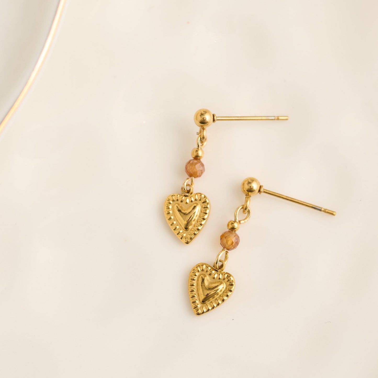 Narelle Waterproof Genuine Tiger's Eye Dangle Heart Earrings