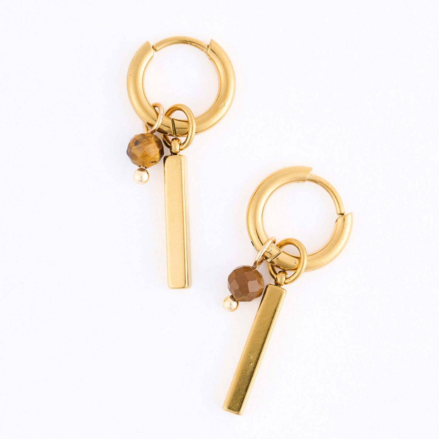 Narelle Waterproof Genuine Tiger's Eye Multi Charm Bar Earrings