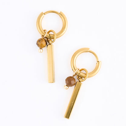 Narelle Waterproof Genuine Tiger's Eye Multi Charm Bar Earrings