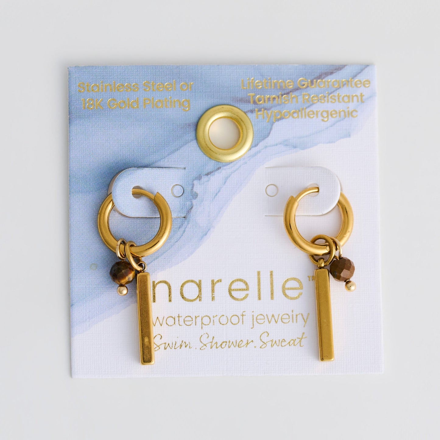 Narelle Waterproof Genuine Tiger's Eye Multi Charm Bar Earrings