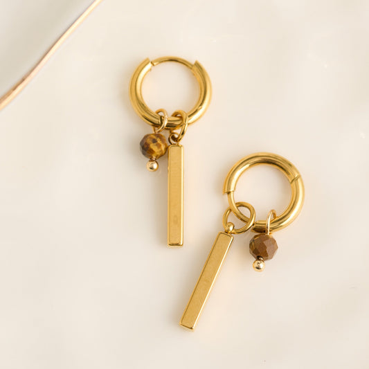 Narelle Waterproof Genuine Tiger's Eye Multi Charm Bar Earrings