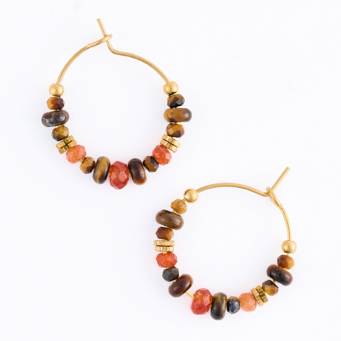 Narelle Waterproof Genuine Tiger's Eye Beaded Hoop Earrings