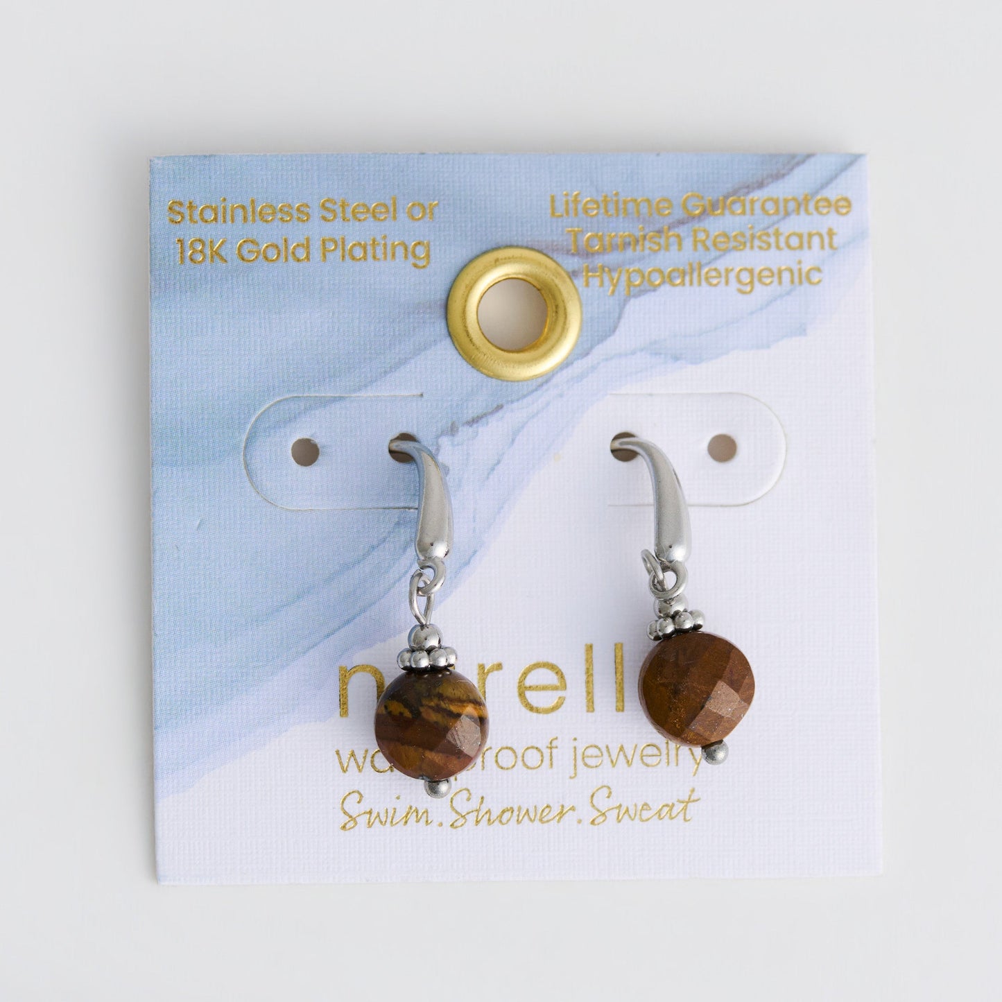 Narelle Waterproof Genuine Tiger's Eye Stone Drop Earrings