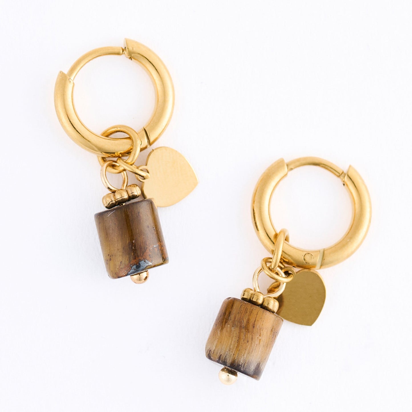 Narelle Waterproof Genuine Tiger's Eye Stone Charm Earrings