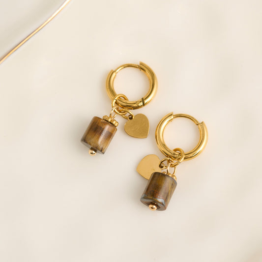 Narelle Waterproof Genuine Tiger's Eye Stone Charm Earrings