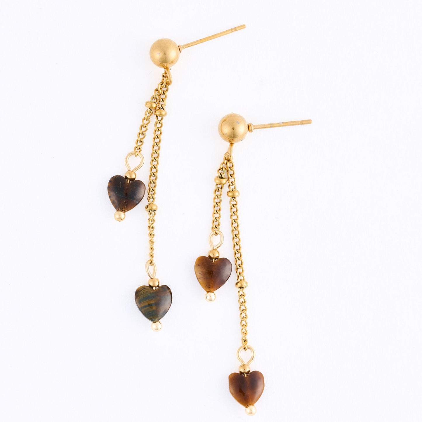 Narelle Waterproof Genuine Tiger's Eye Stone Heart Earrings