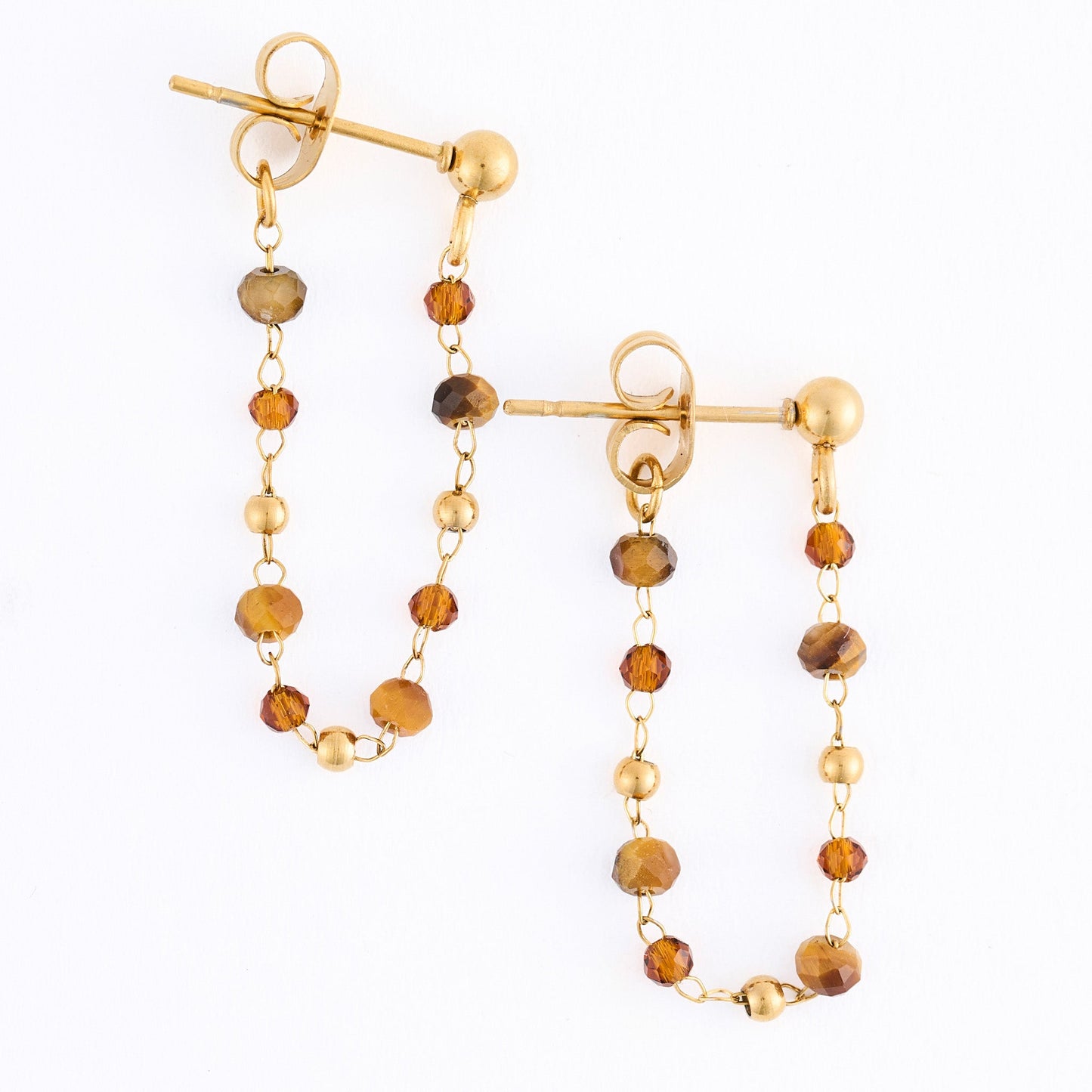 Narelle Waterproof Genuine Tiger's Eye Beaded Dangle Earrings
