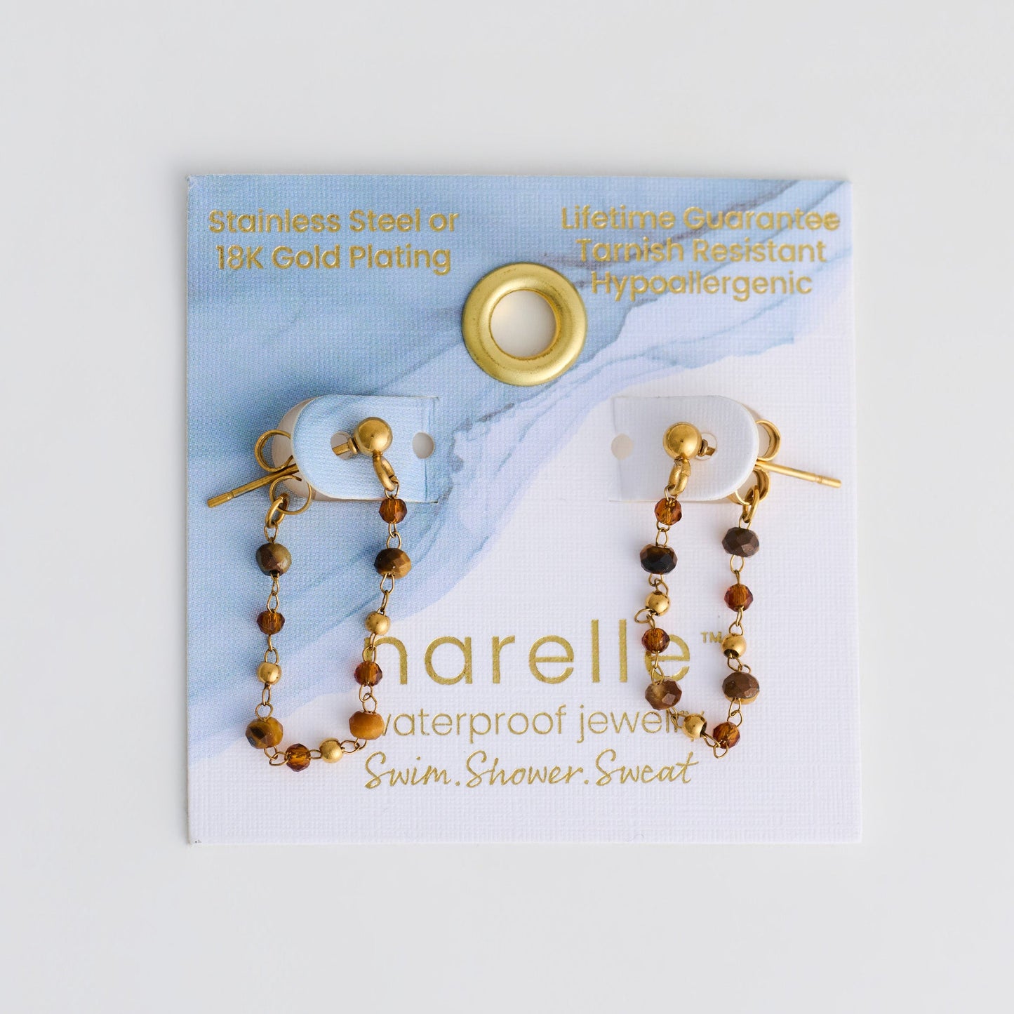 Narelle Waterproof Genuine Tiger's Eye Beaded Dangle Earrings