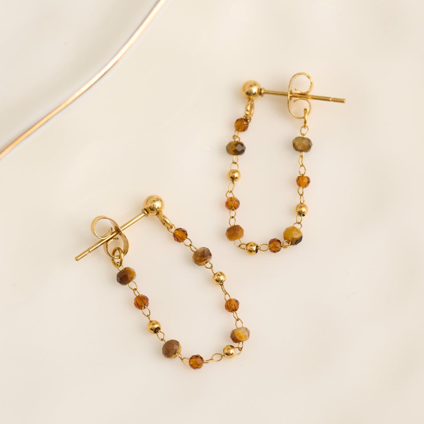 Narelle Waterproof Genuine Tiger's Eye Beaded Dangle Earrings