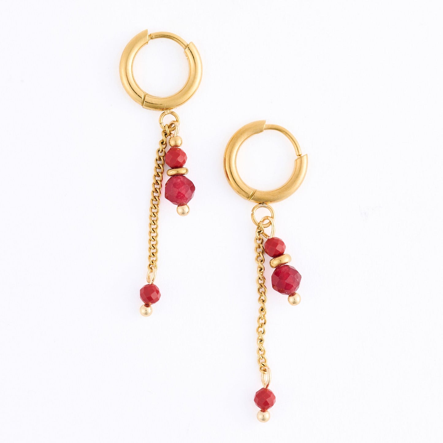 Narelle Waterproof Genuine Red Agate And Chain Hoop Drop Earrings