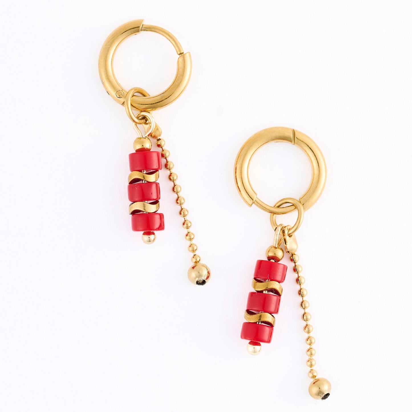 Narelle Waterproof Genuine Red Agate And Chain Hoop Drop Earrings