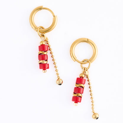 Narelle Waterproof Genuine Red Agate And Chain Hoop Drop Earrings
