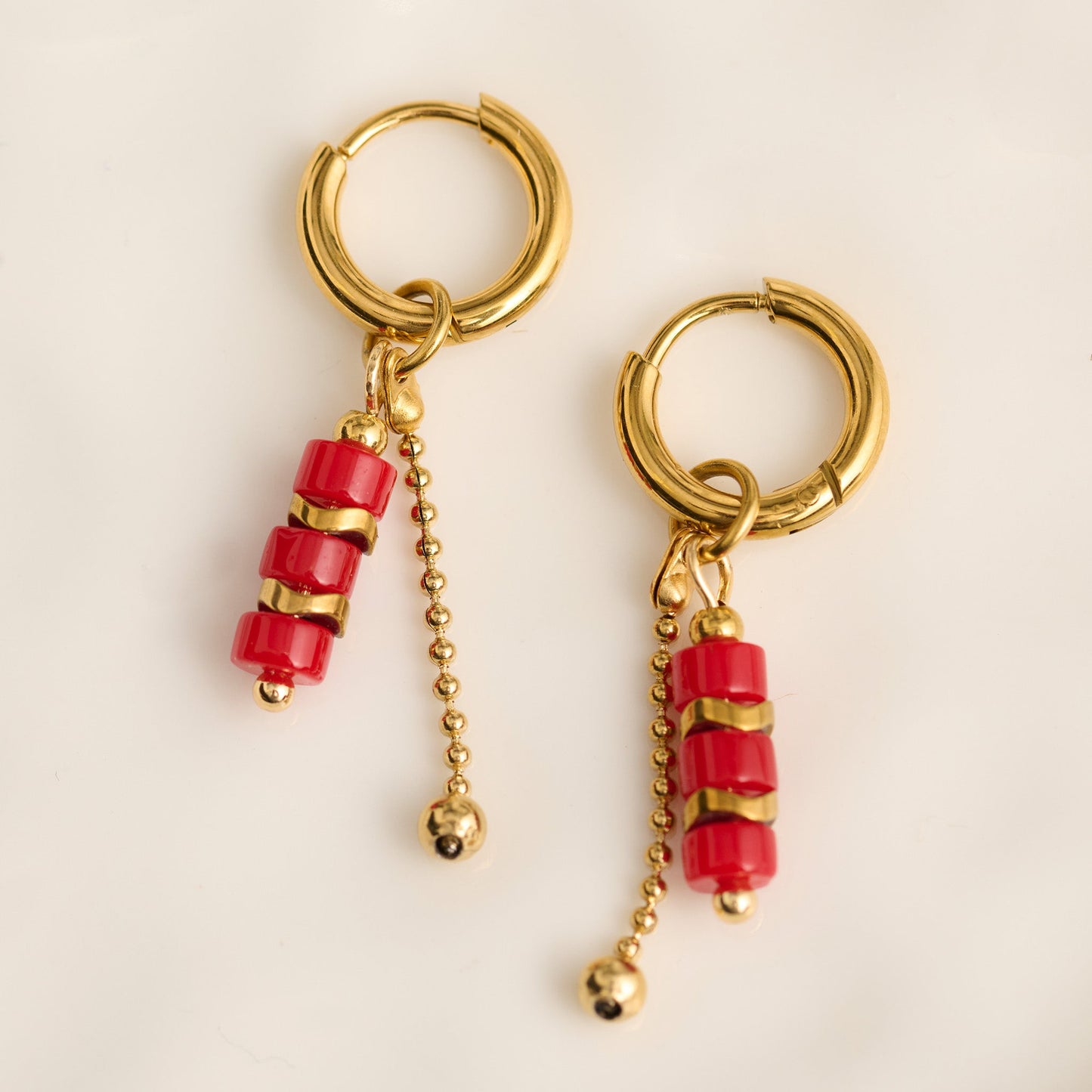 Narelle Waterproof Genuine Red Agate And Chain Hoop Drop Earrings