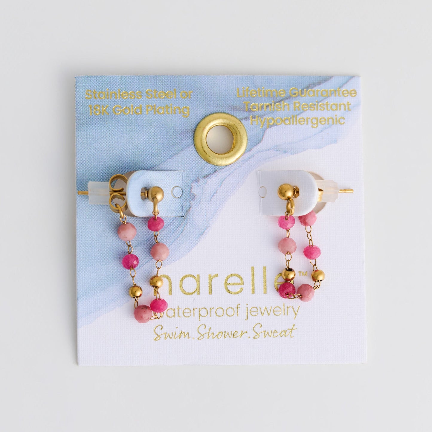 Narelle Waterproof Genuine Red Agate Beaded Dangle Earrings