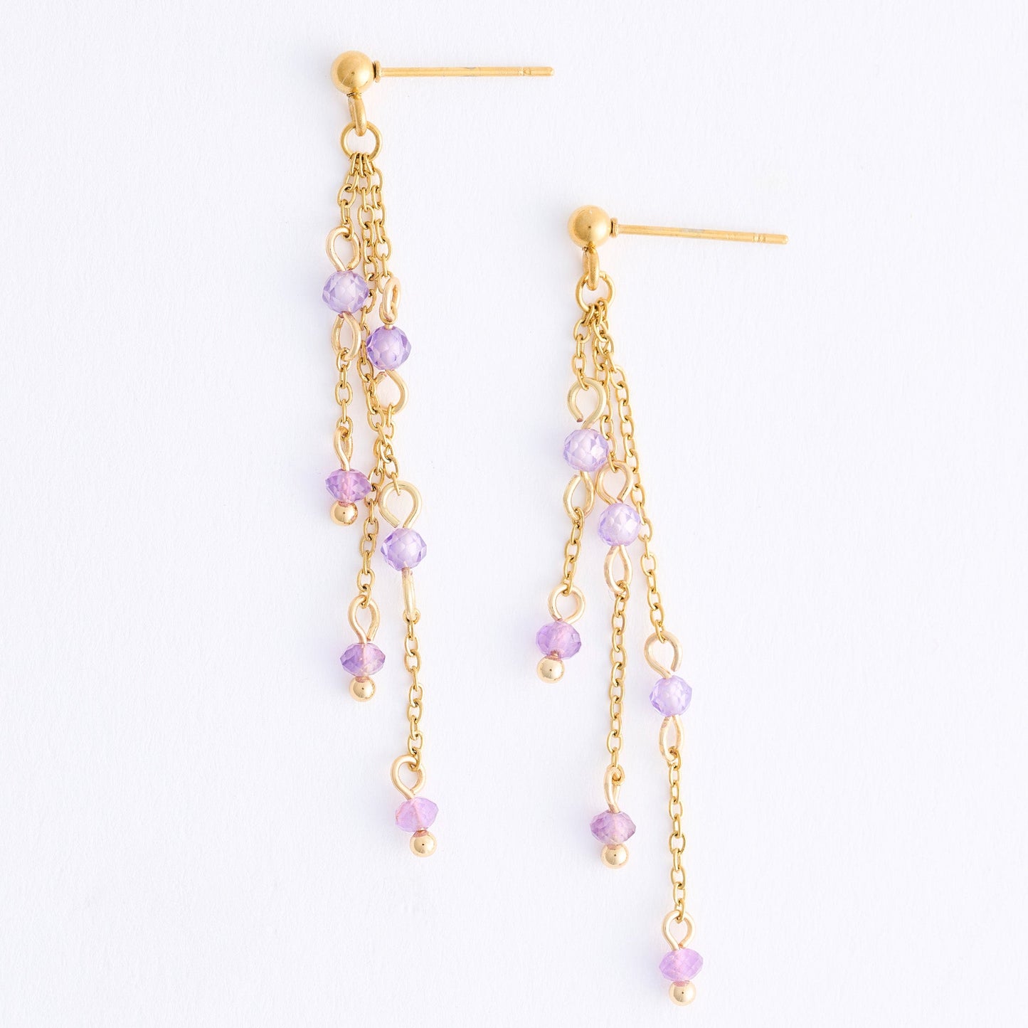 Narelle Waterproof Genuine Amethyst Multi Chain Drop Earrings