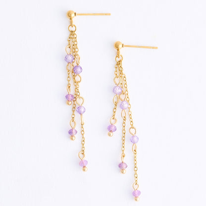 Narelle Waterproof Genuine Amethyst Multi Chain Drop Earrings