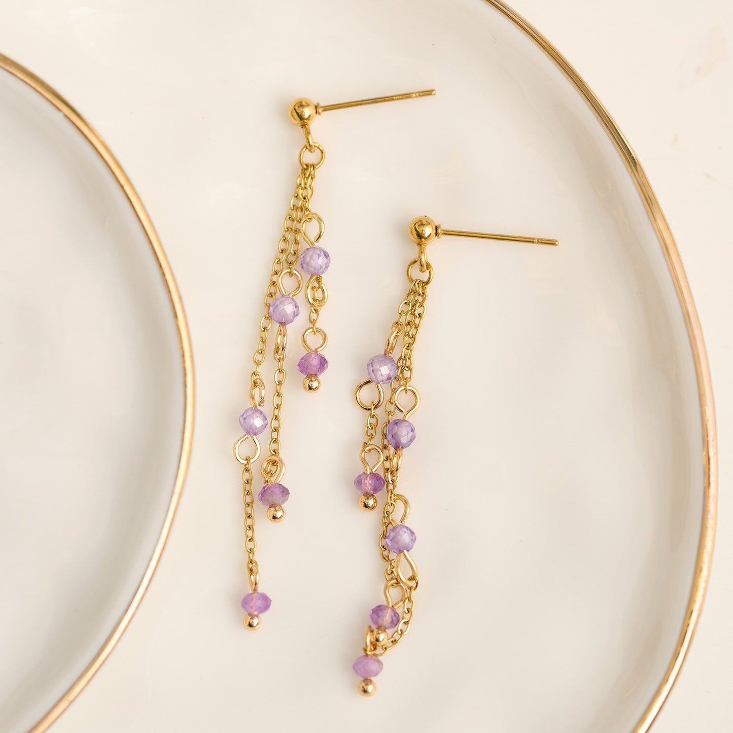 Narelle Waterproof Genuine Amethyst Multi Chain Drop Earrings