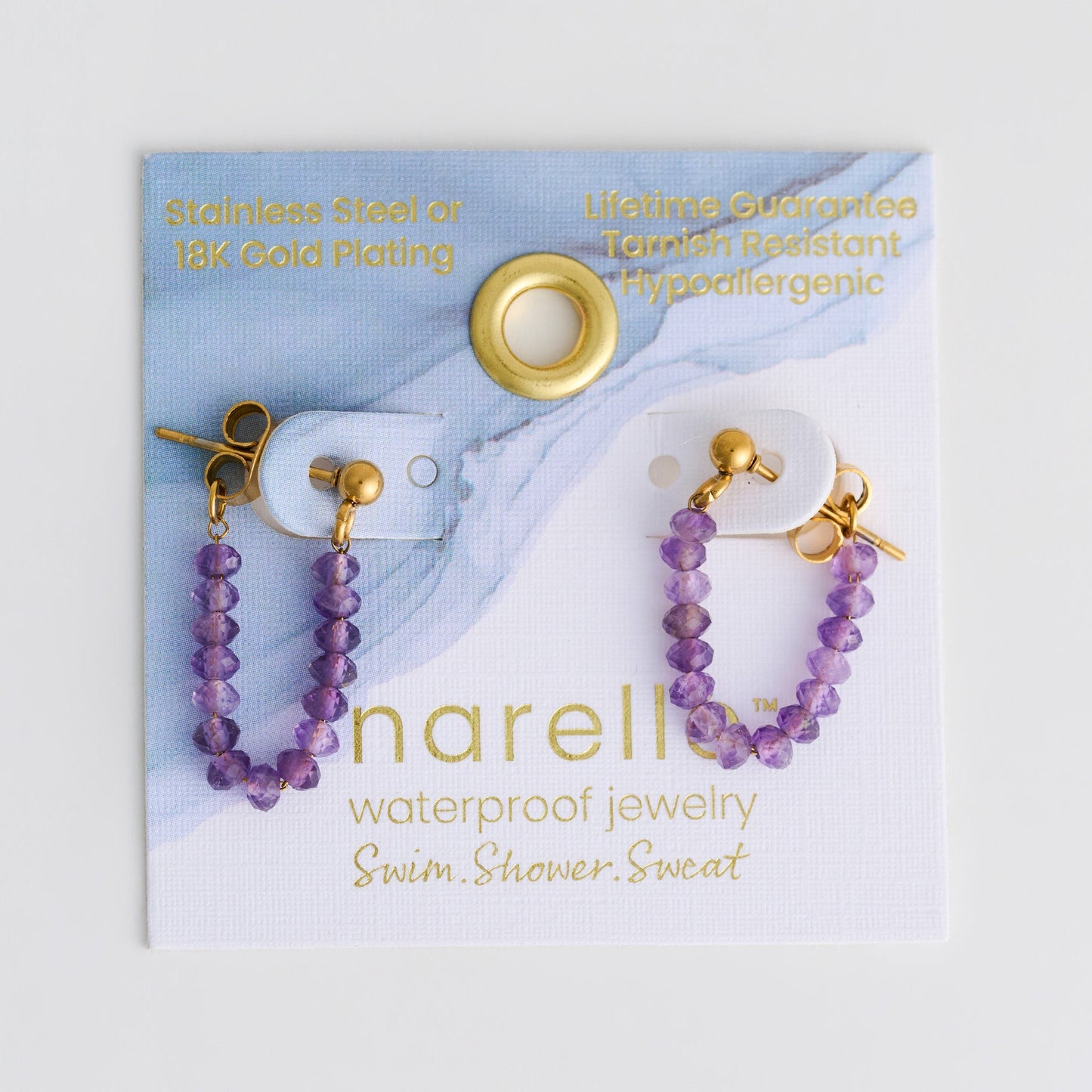 Narelle Waterproof Genuine Amethyst Beaded Dangle Earrings