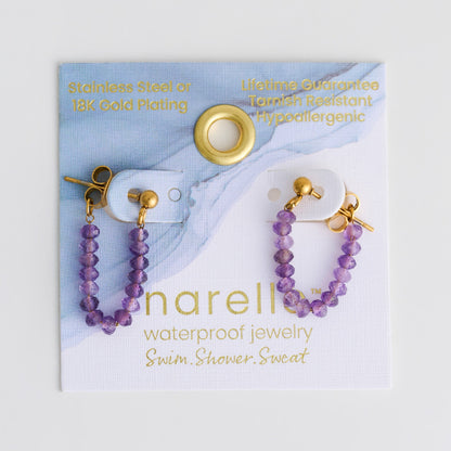 Narelle Waterproof Genuine Amethyst Beaded Dangle Earrings