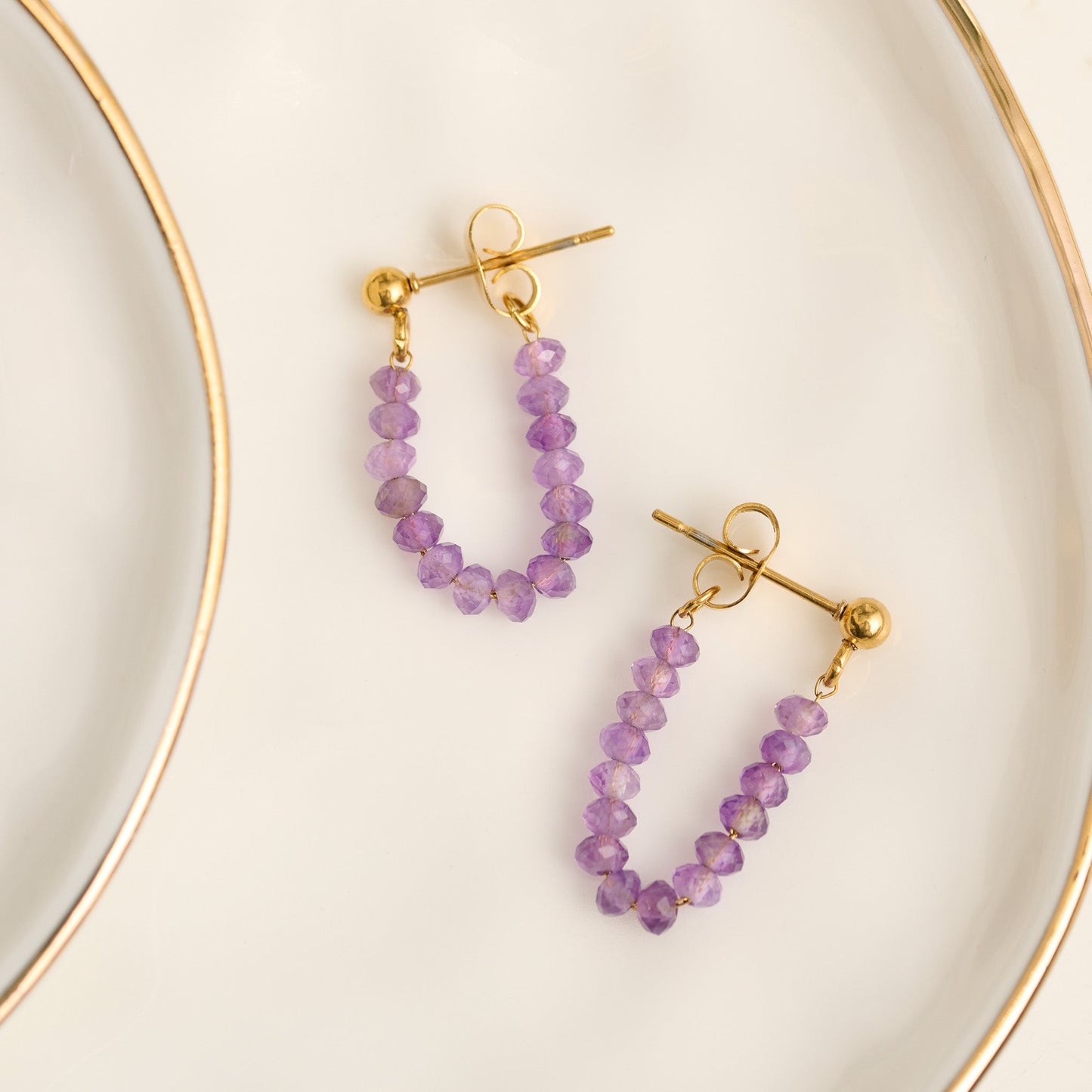 Narelle Waterproof Genuine Amethyst Beaded Dangle Earrings