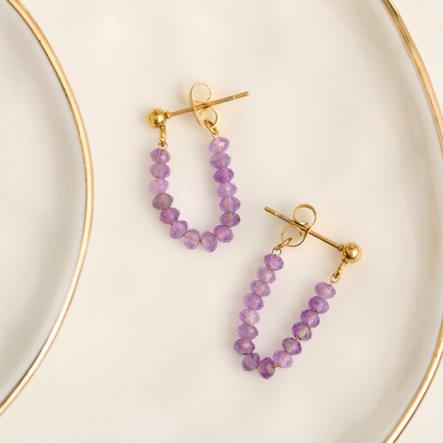 Narelle Waterproof Genuine Amethyst Beaded Dangle Earrings