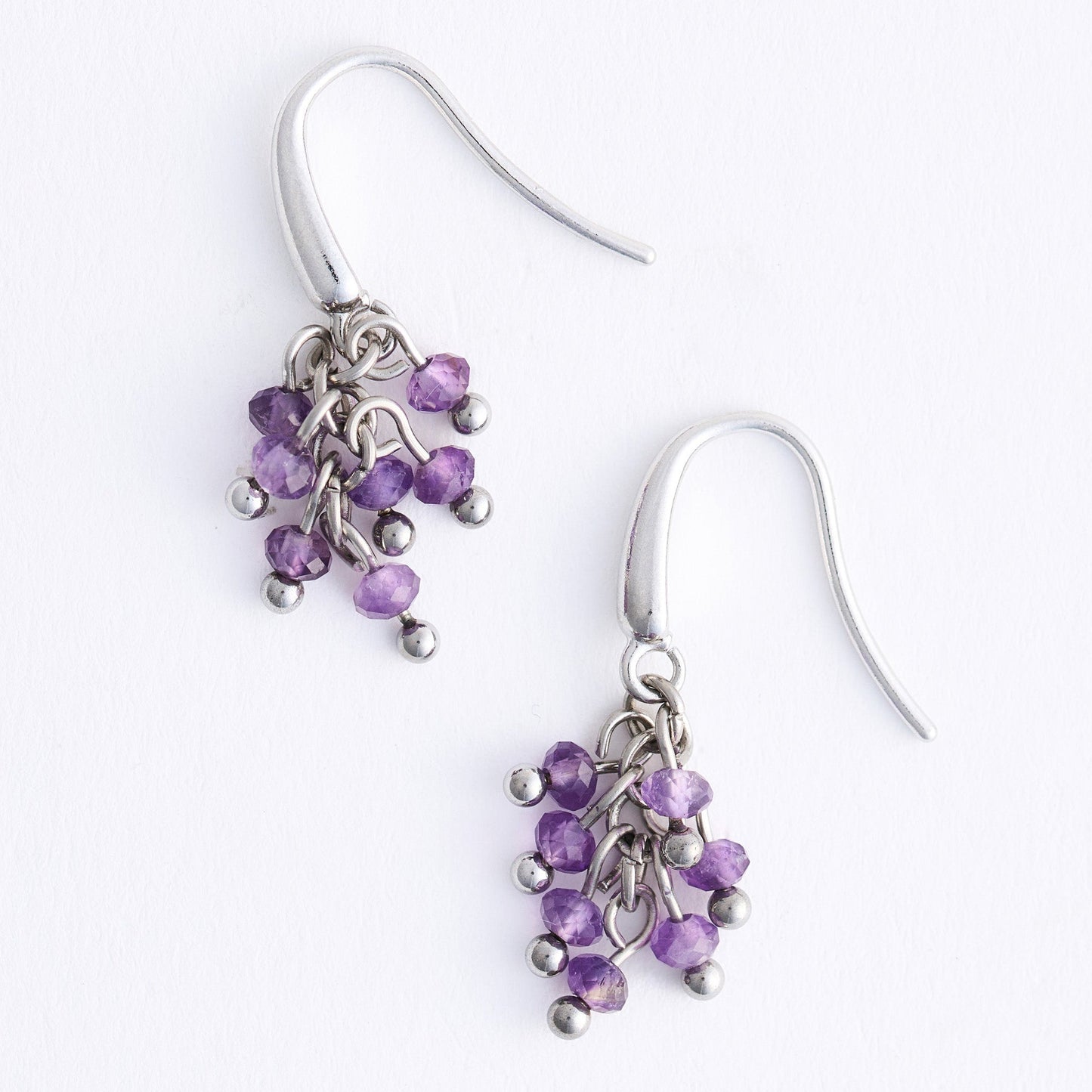 Narelle Waterproof Genuine Amethyst Beaded Fringe Earrings