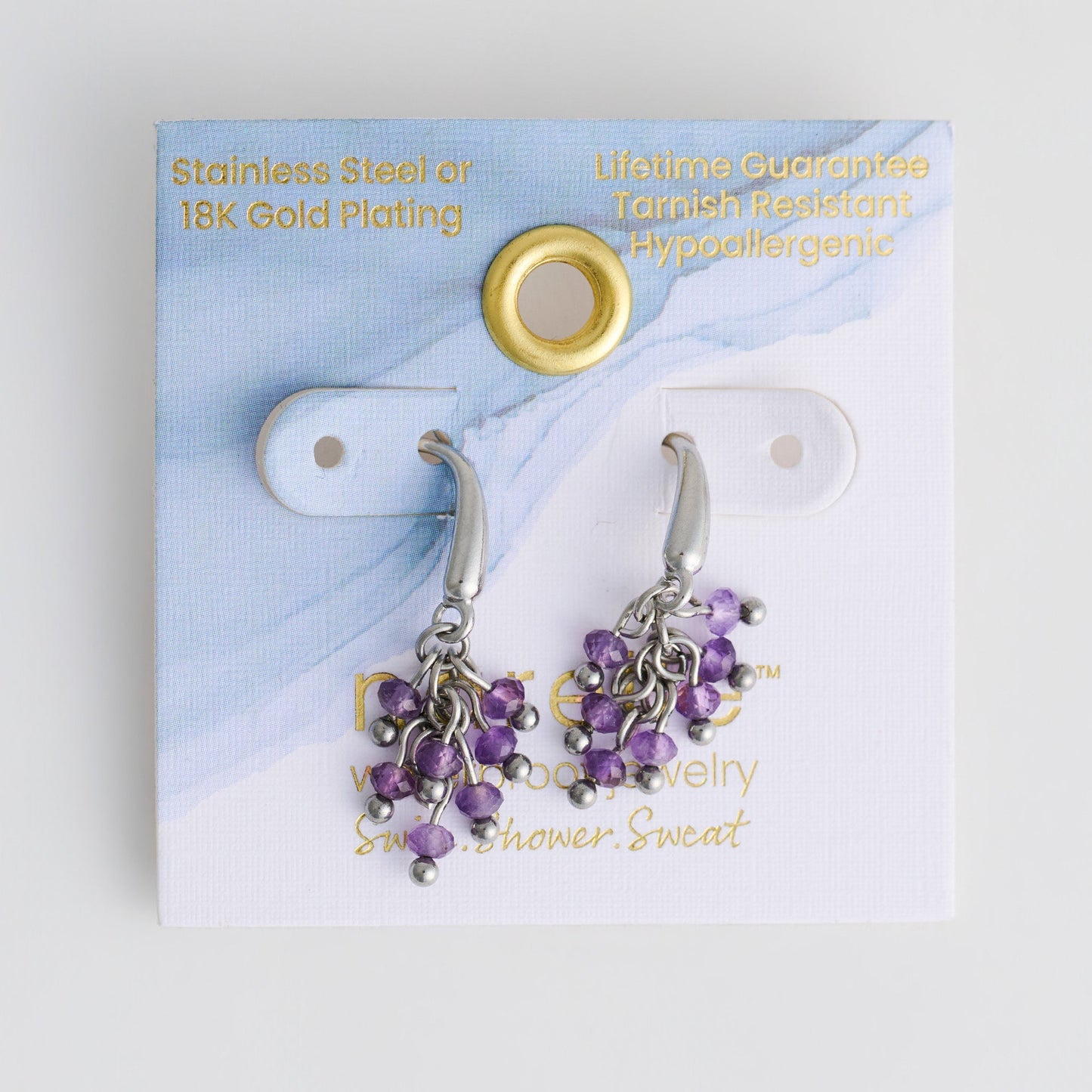 Narelle Waterproof Genuine Amethyst Beaded Fringe Earrings
